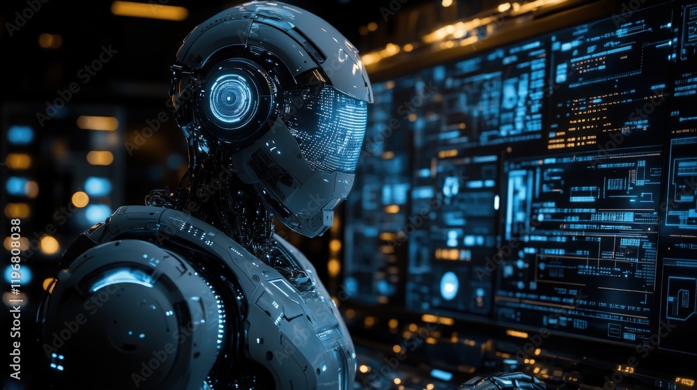 AI analyzes data on screen in futuristic setting AI analyzes data on screen in futuristic setting