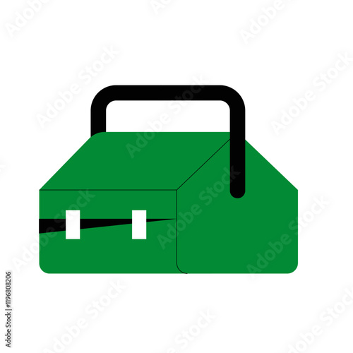 Green Toolbox In Flat Vector Illustration Symbolizing Tools, Repairs, And Maintenance Work, Isolated On White Background