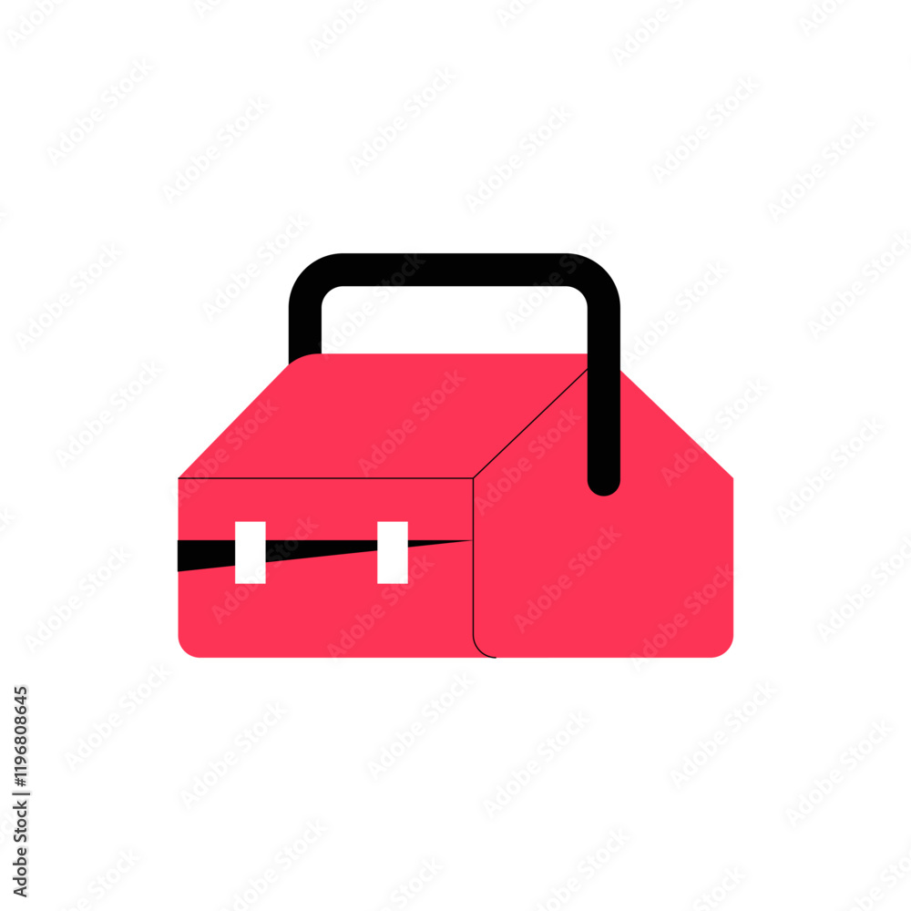 Red Toolbox With Handle In Flat Vector Illustration Symbolizing Tools, Repair, And Maintenance, Isolated On White Background. Red Toolbox With Handle In Flat Vector Illustration Symbolizing Tools, Repair, And Maintenance, Isolated On White Background.