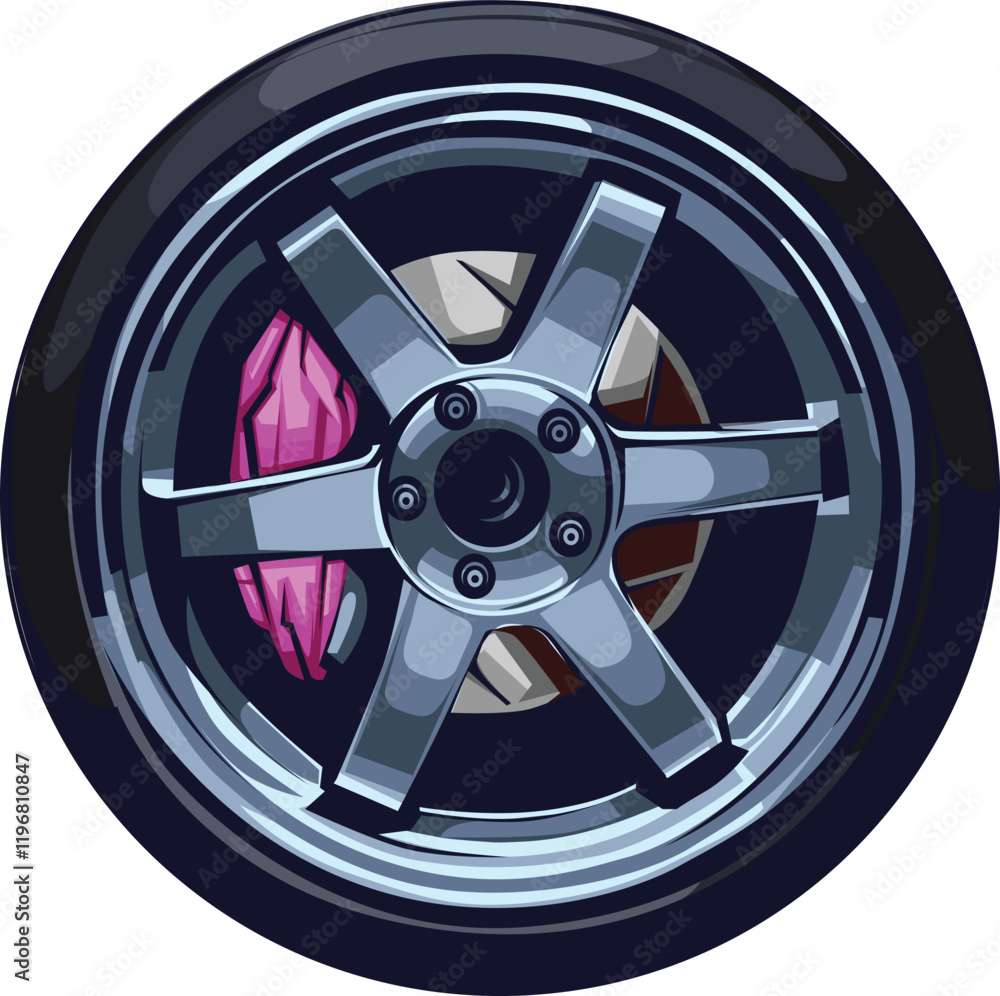 Obraz premium Automotive Car Rim Wheel Details Vector with Color
