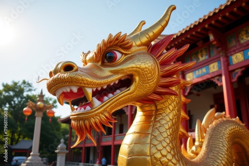 Wallpaper Mural Majestic Golden Dragon Statue at Asian Temple Chinese Culture Religious Symbol Torontodigital.ca