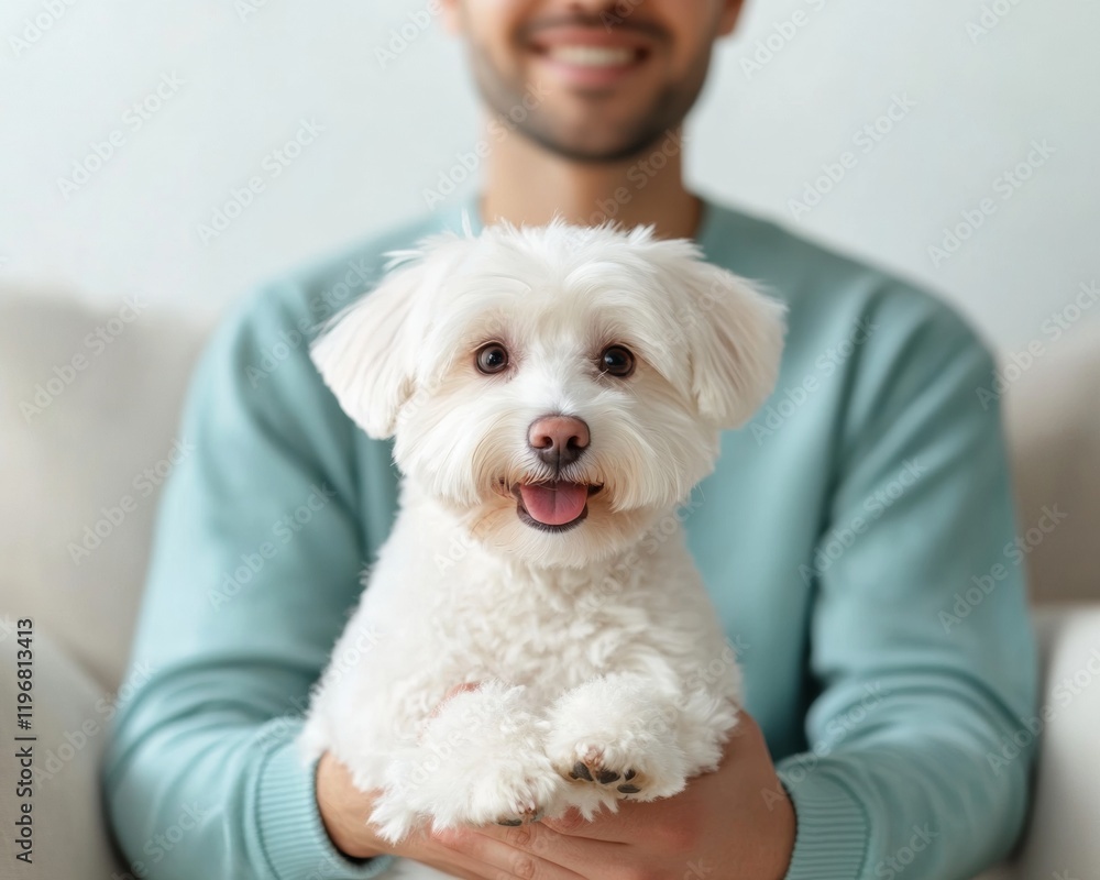 Minimalist Urban Pet Lifestyle Cheerful Puppy in Contemporary Apartment with Young Man - Modern Pet Care and Social Media Engagement for Wellness Content Minimalist Urban Pet Lifestyle Cheerful Puppy in Contemporary Apartment with Young Man - Modern Pet Care and Social Media Engagement for Wellness Content