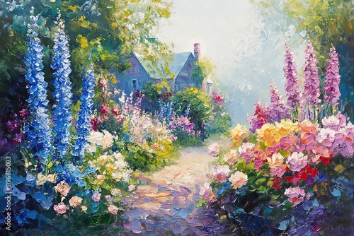 Charming English Cottage Garden Scene