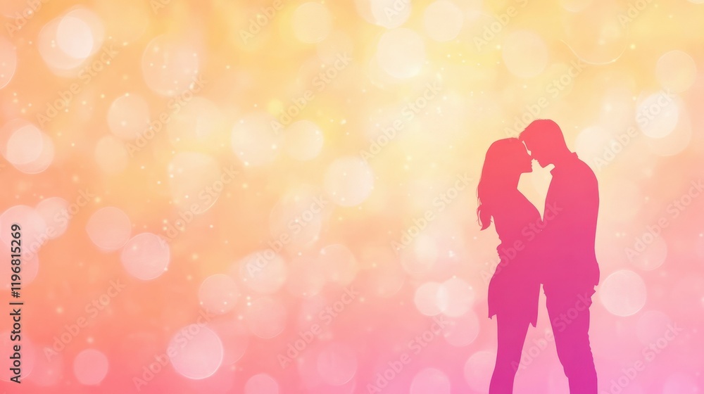 Romantic silhouette of couple with bright bokeh background Romantic silhouette of couple with bright bokeh background