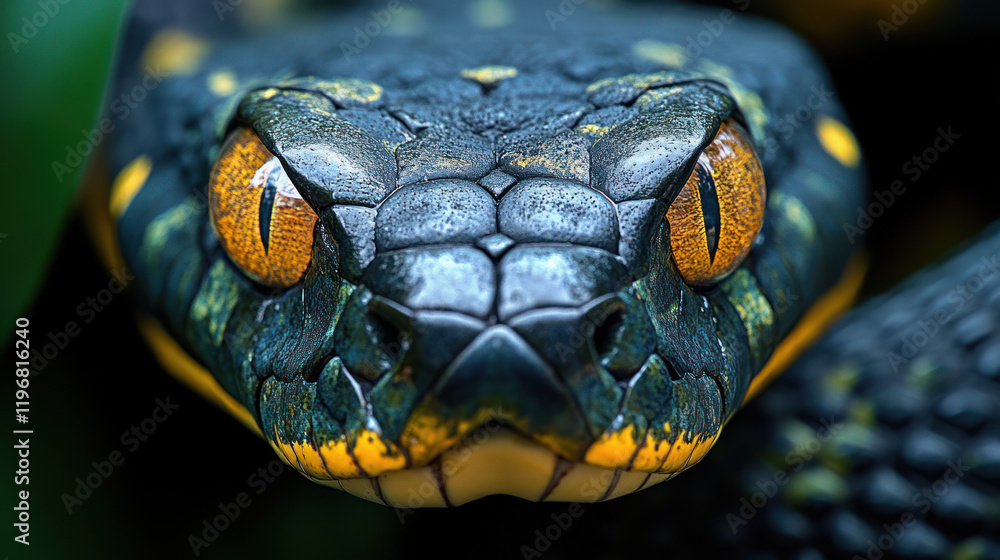 Fototapeta premium snake face close up with soft lighting on nature background