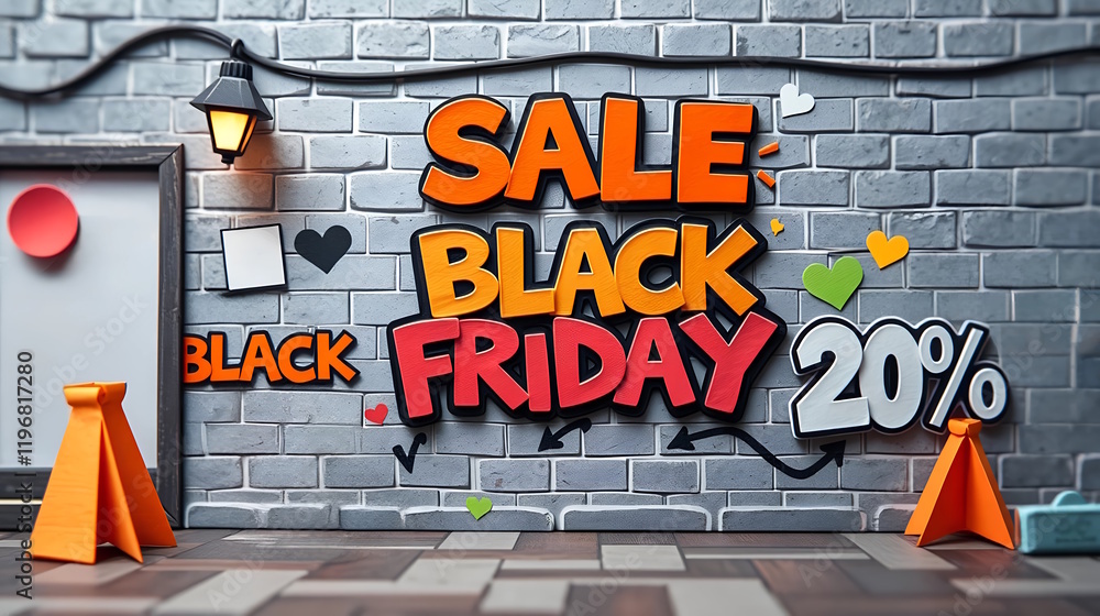 Naklejka premium Bright graffiti style Black Friday text on street wall background , Big sale offer, retail promotions, discount events and social media marketing
