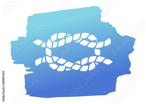 Logo nautical. Silueta de nudo marinero de cuerda en trazo de pincel de pintura azul
