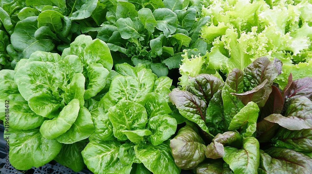 Fresh green and red lettuce varieties in a vibrant garden display Fresh green and red lettuce varieties in a vibrant garden display