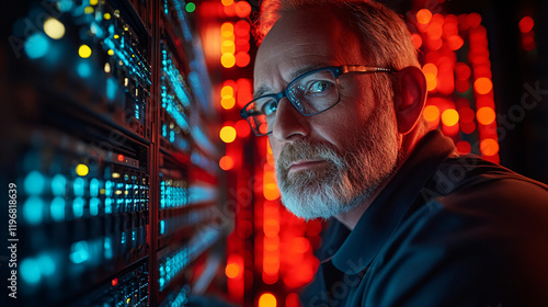 High-Tech Data Center Server Control: IT Specialist Administrator Working on Computer