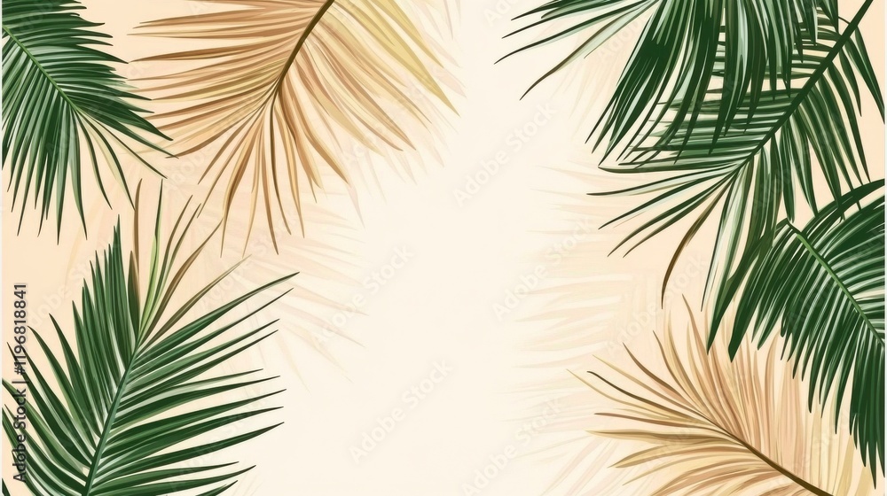 Obraz premium Palm, Banana Leaves Vector Seamless Pattern, Brown Green Khaki Exotic Floral Print. Adventure Jungle Leaves Autumn Fabric. Female Trendy Background. Tropical Fabric Seamless Print. 