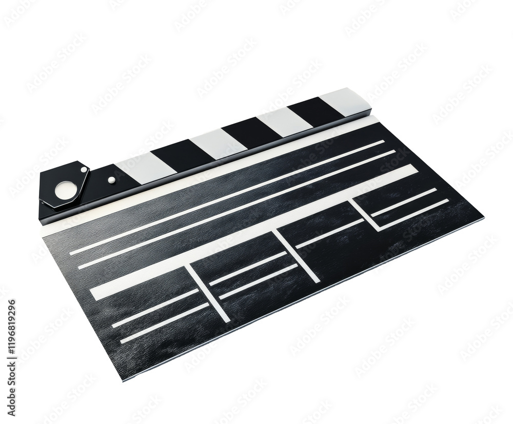 Fototapeta premium Elegant Black and White Clapperboard, Cinematic Film Production Equipment , isolated on white background PNG