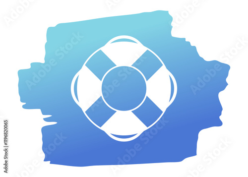 Logo Nautical. Silueta de anillo salvavidas en trazo de pincel de pintura azul