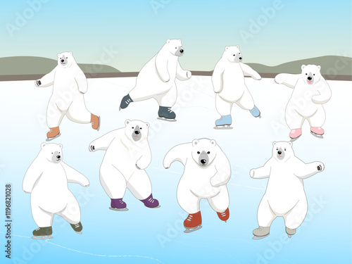 Polar bears enjoying skating