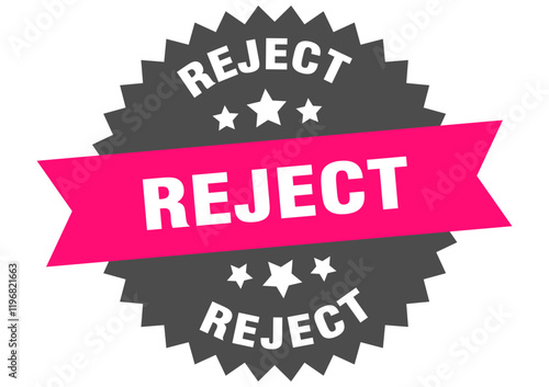 reject. reject round pink label isolated on transparent background