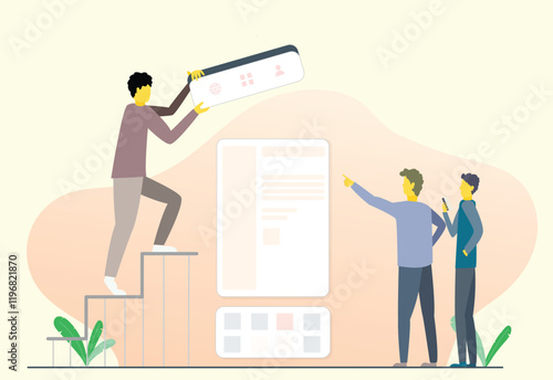 people working together creating website flat vector design. Vector illustration.