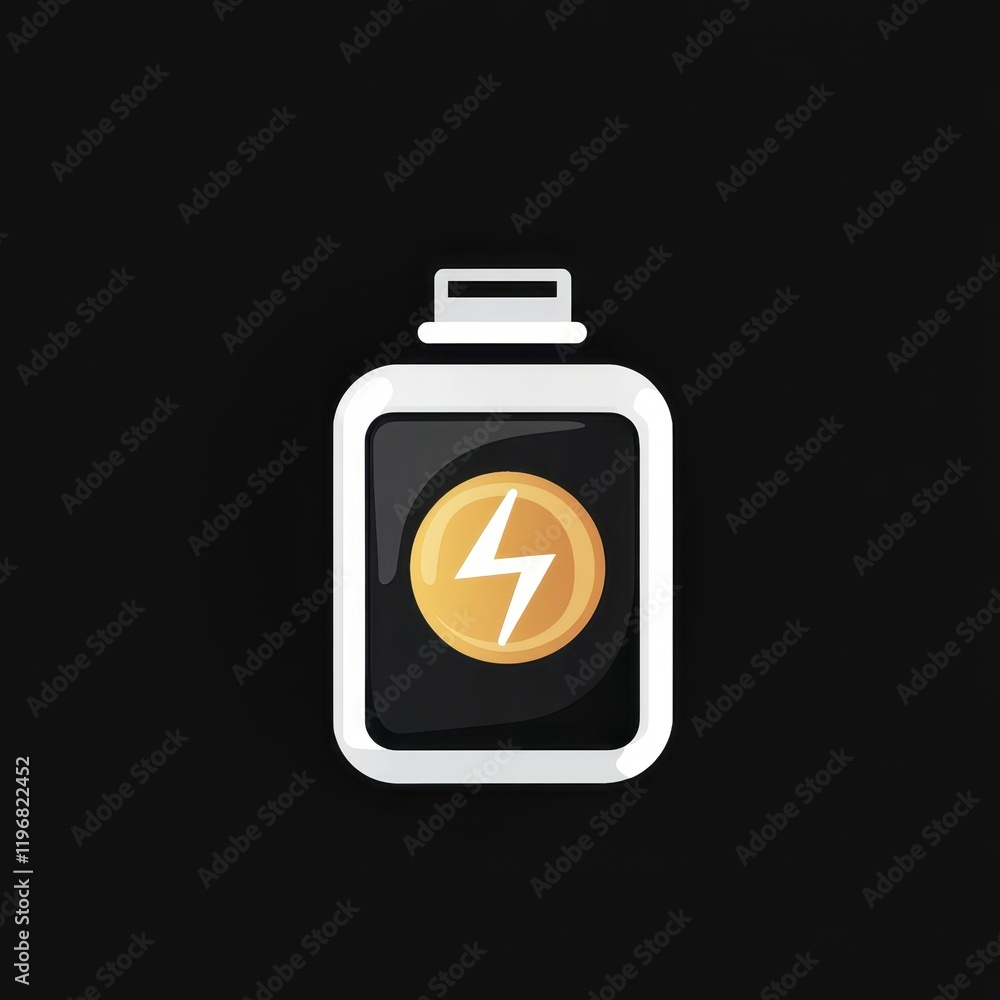 Battery icon with charge indicator representing energy levels on a black background for digital applications and device interfaces Battery icon with charge indicator representing energy levels on a black background for digital applications and device interfaces