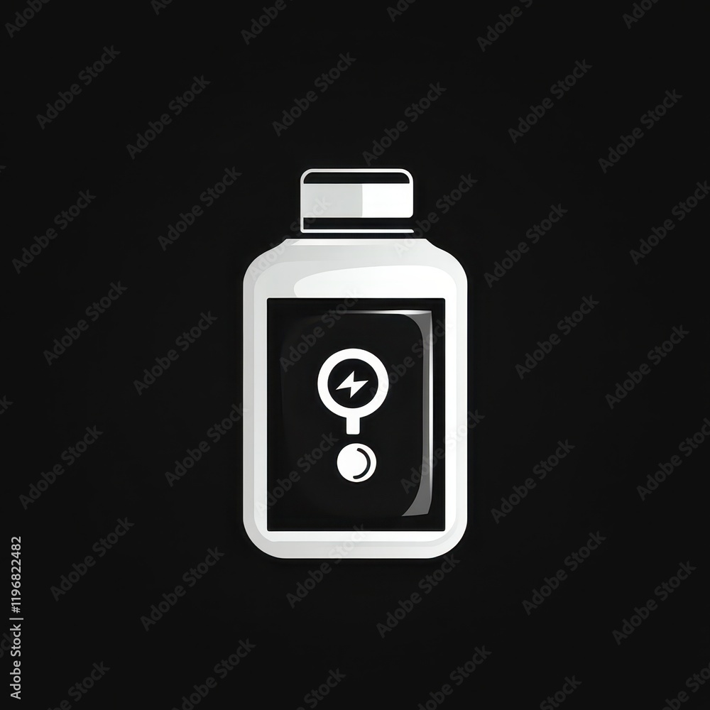 A sleek and modern battery icon, displaying the charge level indicator prominently, set against a stylish black background designed for user interface applications A sleek and modern battery icon, displaying the charge level indicator prominently, set against a stylish black background designed for user interface applications