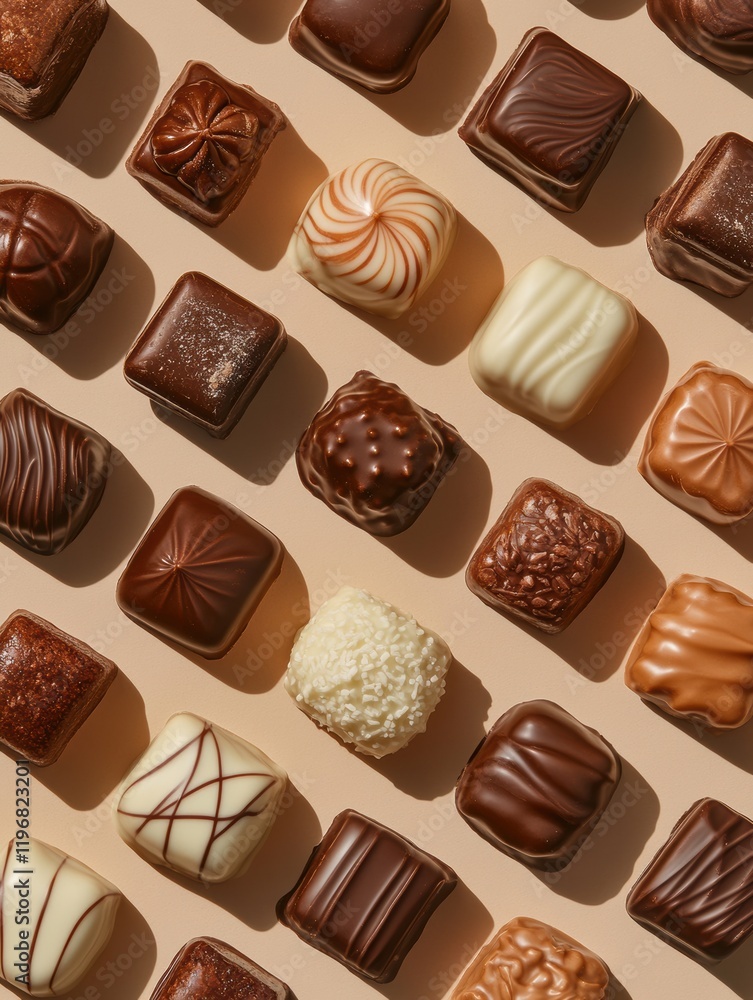 Assorted Gourmet Chocolate Delights Arranged in Aesthetic Pattern on Soft Background Showcasing Rich Textures and Tempting Designs for Sweet Tooth Lovers Assorted Gourmet Chocolate Delights Arranged in Aesthetic Pattern on Soft Background Showcasing Rich Textures and Tempting Designs for Sweet Tooth Lovers