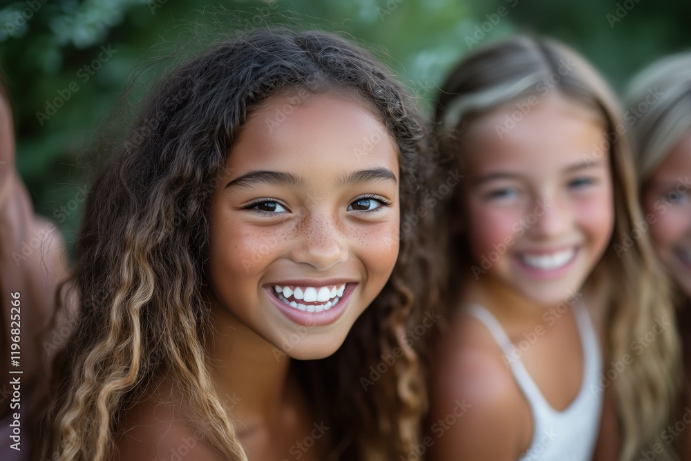 Happy multi-ethnic girls enjoying their free time together in nature Happy multi-ethnic girls enjoying their free time together in nature