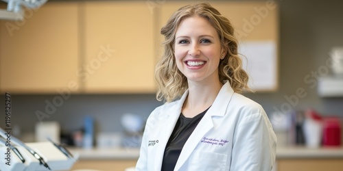 Wallpaper Mural Smiling female dentist at modern dental office professional portrait bright environment engaging viewpoint Torontodigital.ca