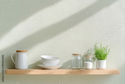 Wallpaper Mural Minimalism Light Wooden Kitchen Shelf with Minimalism and Clean Aesthetic Design Torontodigital.ca