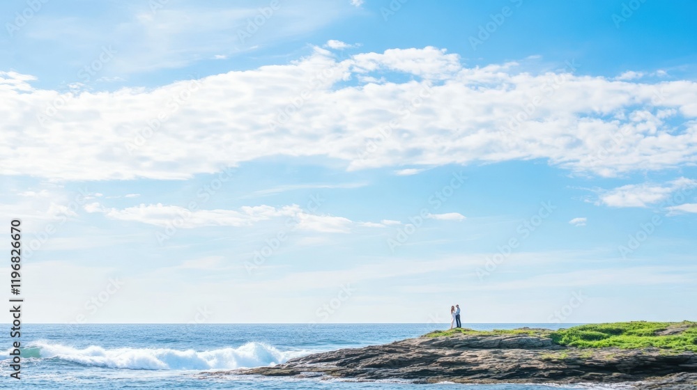 Bride and groom with crazy socks on rocky outcrop by the sea - unique wedding moment in nature Bride and groom with crazy socks on rocky outcrop by the sea - unique wedding moment in nature