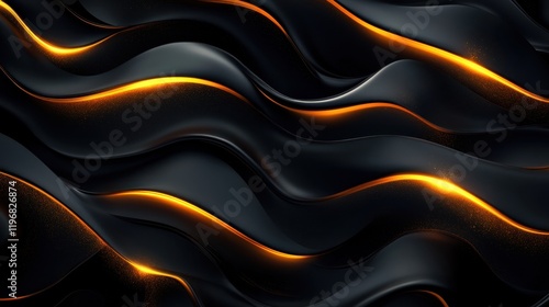 Abstract Dark Waves with Glowing Orange Lines Digital Art Background Wallpaper photo