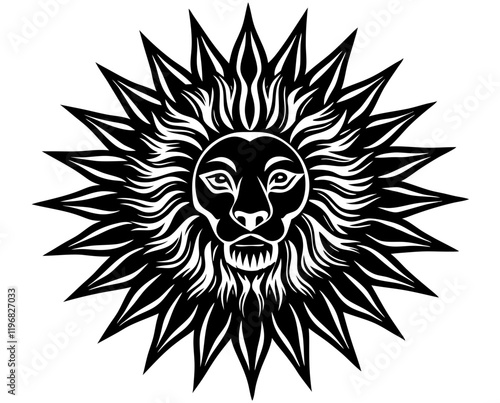 Wallpaper Mural Intricate Lion Sun Emblem Vector Illustration - SVG Line Art Design Torontodigital.ca