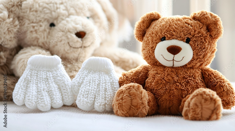 Adorable Teddy Bears and Baby Knitted Gloves Soft Cozy Winter Infant Childhood Adorable Teddy Bears and Baby Knitted Gloves Soft Cozy Winter Infant Childhood