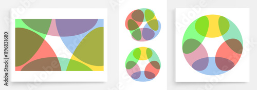 Abstract background with translucent overlapping coloured shapes. Modern design. Set of spheres. 3d vector illustration for brochure, banner, cover, card, flyer or presentation.