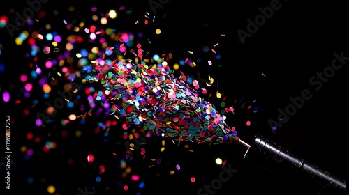 A colorful popper bursting with confetti, perfect for New Yeara??s celebrations. photo