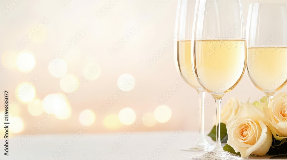 Elegant candlelit dinner setting with wine glasses and roses for romantic celebrations Elegant candlelit dinner setting with wine glasses and roses for romantic celebrations