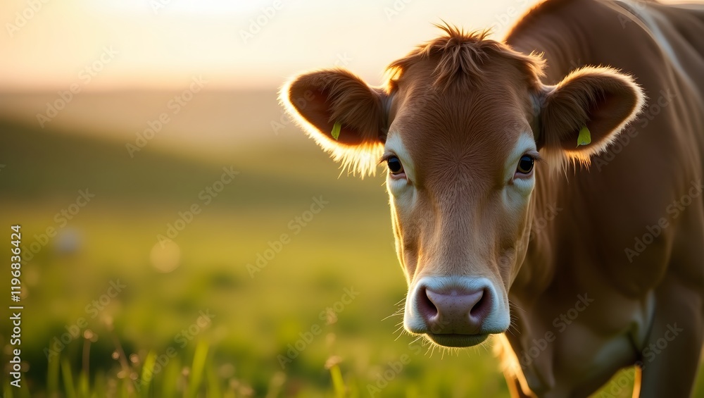 Golden Hour Cow - Represents peace and rural serenity, ideal for agricultural ads or environmental campaigns, web, social media or print Golden Hour Cow - Represents peace and rural serenity, ideal for agricultural ads or environmental campaigns, web, social media or print