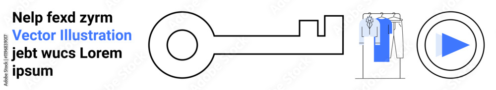 Key symbol, handheld device with security features, blue play button icon on white background. Ideal for security, media, technology, apps, data protection, user interface landing page Key symbol, handheld device with security features, blue play button icon on white background. Ideal for security, media, technology, apps, data protection, user interface landing page