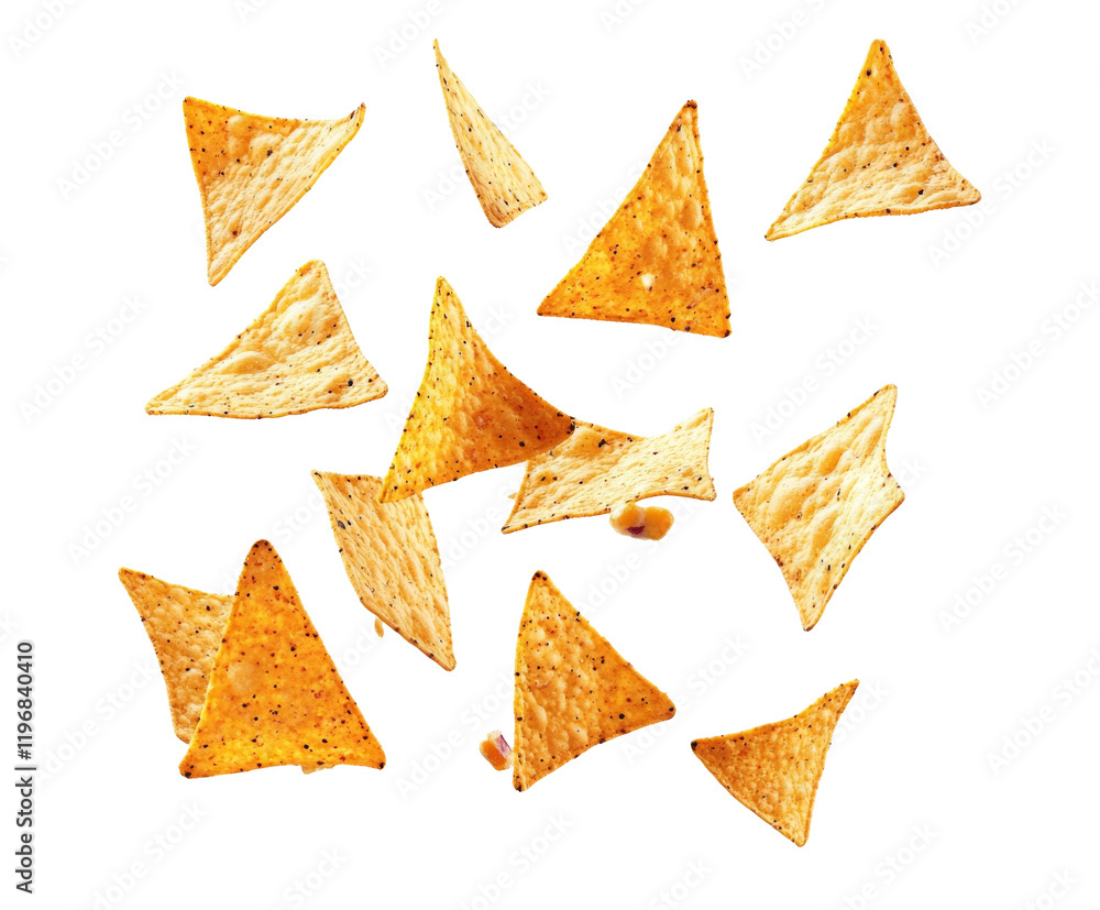 Crispy Tortilla Chips in Motion: A Delicious Snack for Any Occasion , isolated on white background PNG Crispy Tortilla Chips in Motion: A Delicious Snack for Any Occasion , isolated on white background PNG