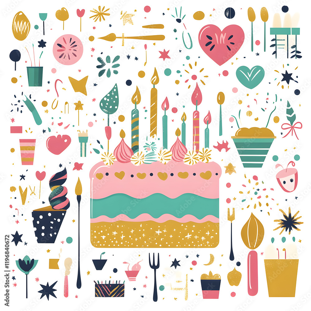 Luxurious and playful birthday celebration scenes and card Luxurious and playful birthday celebration scenes and card