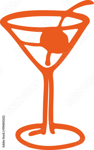 A hand drawn illustration of a cocktail glass of martini with olive