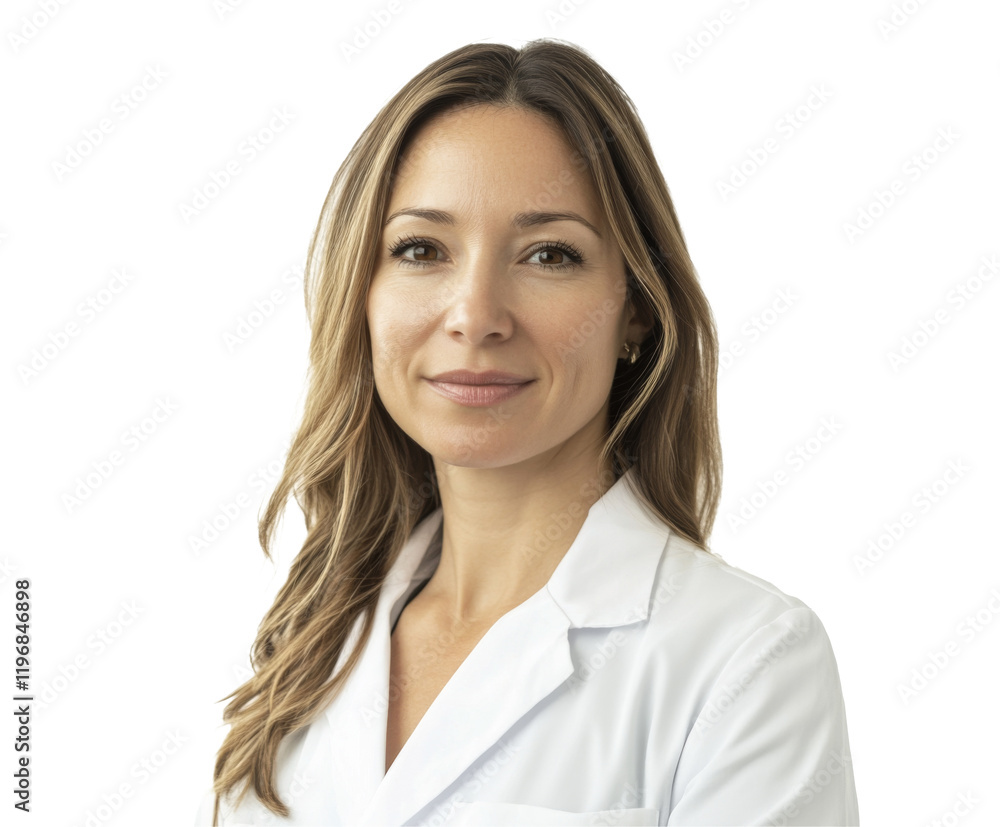 Portrait of a Confident Professional Woman in a White Coat , isolated on white background PNG Portrait of a Confident Professional Woman in a White Coat , isolated on white background PNG
