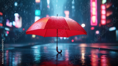 Wallpaper Mural Rainy cityscape with neon reflections and umbrella urban nightlife photographic viewpoint moody atmosphere Torontodigital.ca