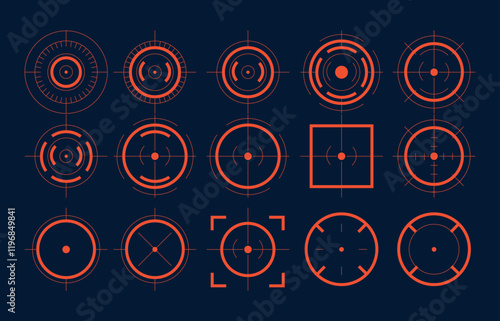 Crosshair, gun sight vector icons, aim symbol. Symbols of targeting, aiming for a shot.