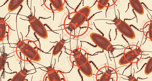 Seamless pattern of cockroach insect. Realistic cockroach pattern on beige background. Vector