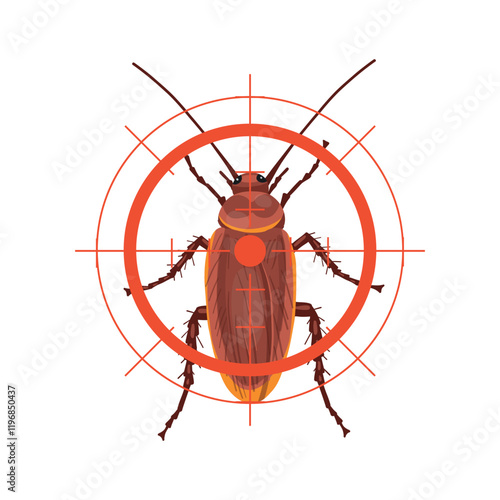 Red cockroach insect. Realistic Red cockroach  on white background. Top view. Vector.