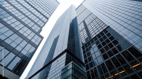 Wallpaper Mural Precise architectural color photography of Toronto's Financial District skyscrapers during a soft rain. The image will highlight reflective surfaces, sharp lines  Torontodigital.ca