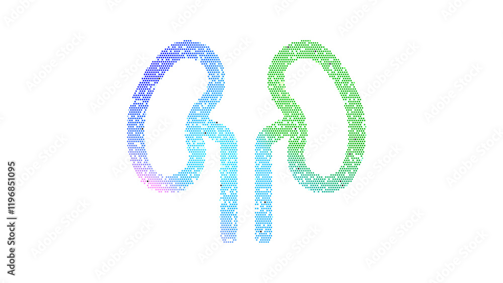 Icon kidneys is made up of LED square shapes. There are bright diodes and there are black dead diodes Icon kidneys is made up of LED square shapes. There are bright diodes and there are black dead diodes