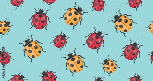 Seamless pattern of ladybug pattern. Realistic ladybug on beige background. Vector.