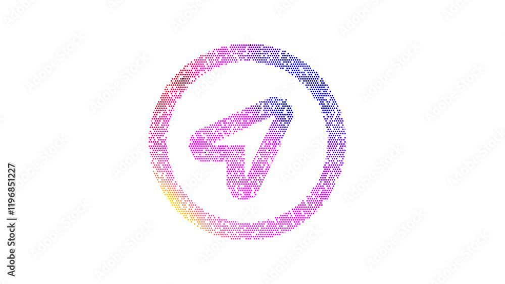 Icon location circle is made up of LED square shapes. There are bright diodes and there are black dead diodes Icon location circle is made up of LED square shapes. There are bright diodes and there are black dead diodes