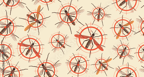 Seamless pattern of mosquito pattern. Realistic mosquito on beige background. Vector.
