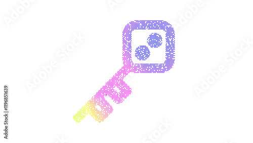 Icon key skeleton is made up of LED square shapes. There are bright diodes and there are black dead diodes