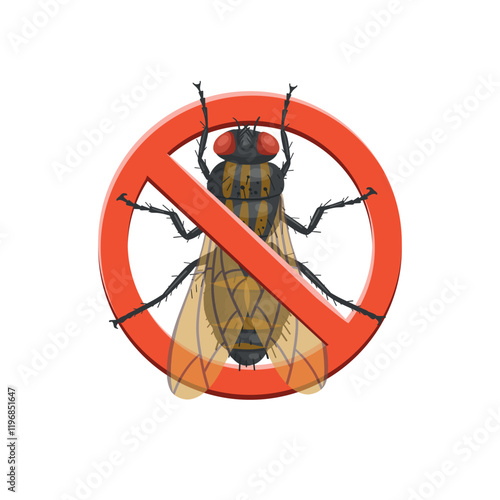 Stop fly. Stop insects sign. fly in red forbidding circle, vector