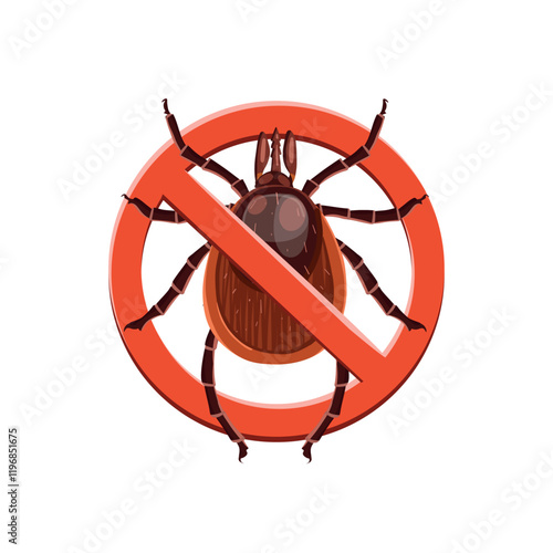 Stop insects sign. Mite in red forbidding circle, vector